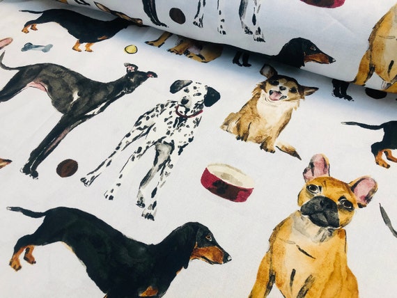 Shabby Animal Pet Colour Printed Cotton Linen Craft Canvas Fabric Material 140cm 