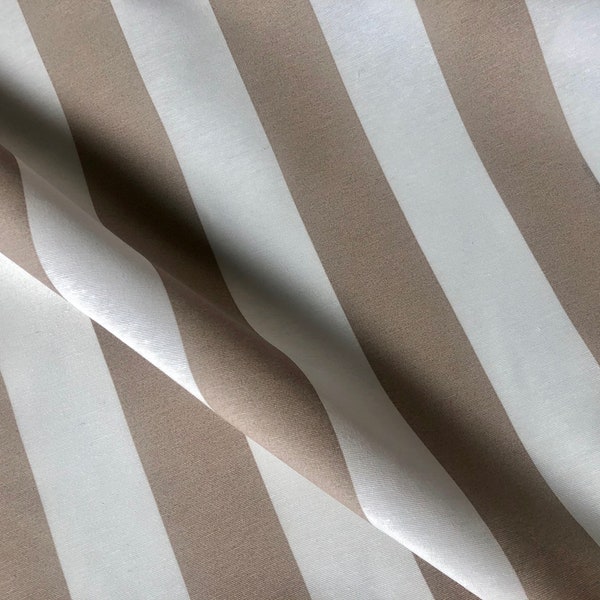 Teflon Waterproof Outdoor Fabric for cushion, gazebo, beach - 140cm wide, sold by metre - Beige & White Stripe Material Stripes