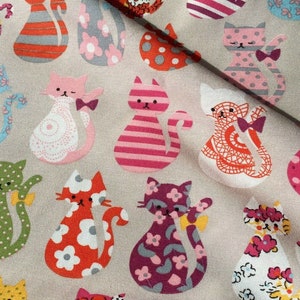 CATS Designer Curtain Upholstery cotton fabric material - 55&quot;/140cm wide - Cute Cat Canvas