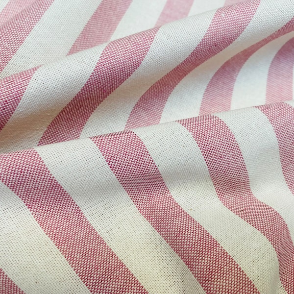 Linen Look STRIPES Culla Fabric Furnishing Curtain Upholstery Dressmaking Cotton Material 110"/280cm EXTRA Wide Canvas - Dusty Pink