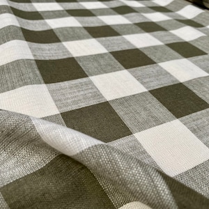 Gingham Linen Checked Linen Fabric Plaid Material Buffalo Check Cotton Yarn Tartan - 59&quot; or 150cm wide - Khaki & White