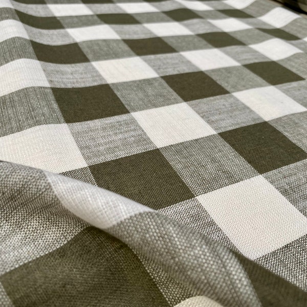 Gingham Linen Checked Linen Fabric Plaid Material Buffalo Check Cotton Yarn Tartan - 59" or 150cm wide - Khaki & White