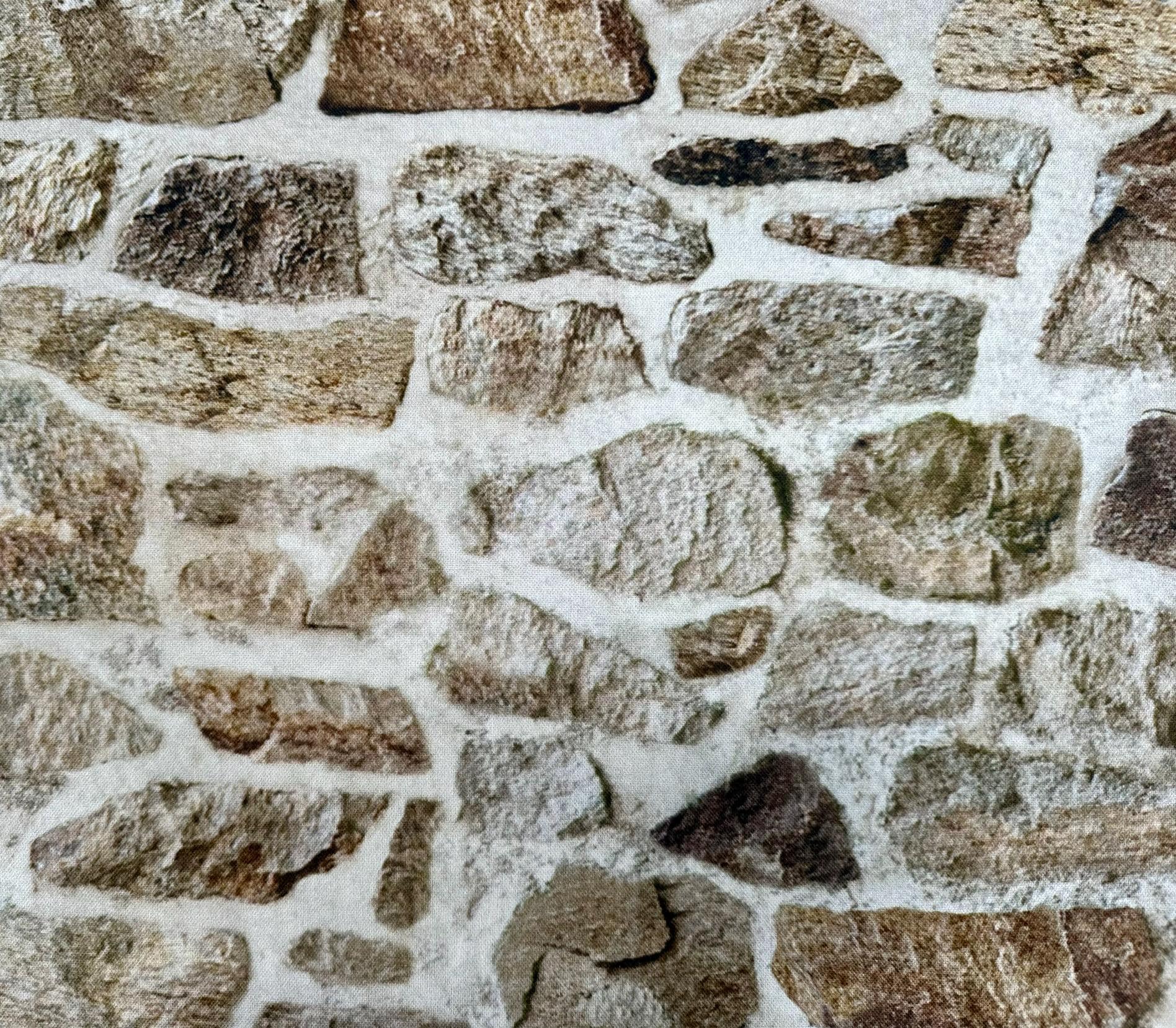 Beige STONE WALL Brick Wall Curtain Upholstery Cotton Fabric