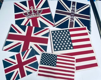 UK & USA Banner  Retro Flag Linen Look Heavy Jacquard Gobelin Upholstery Cotton Cushion Panel Fabric - Sold By The Panel