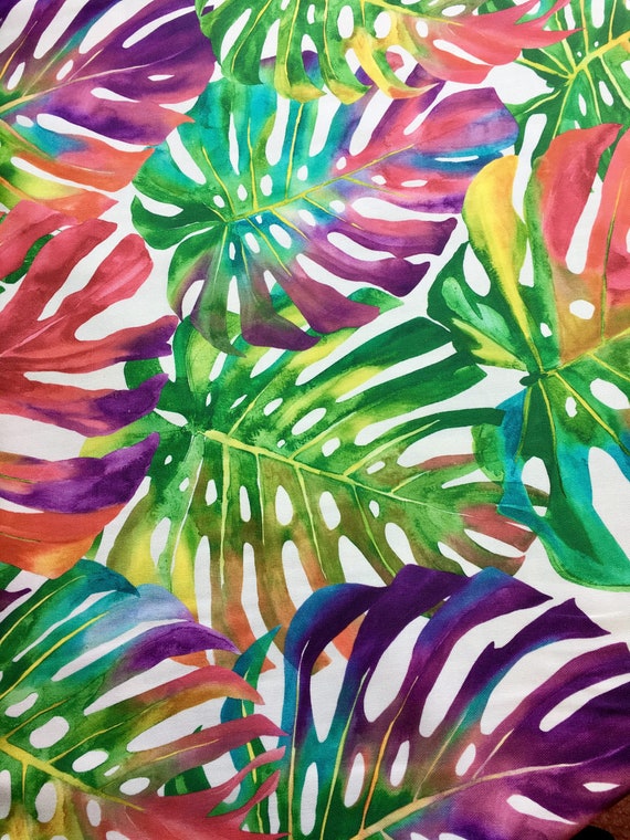 Palm Tropical Leaves Cotton Fabric Material Green Jungle Leaf Etsy