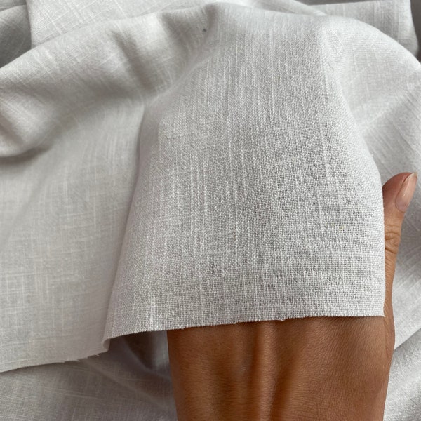 Silver Grey Stone Washed Pure Plain Linen Fabric Material - 100% Linens Home Decor Bedding Clothes Curtains - 55" 140cm Wide