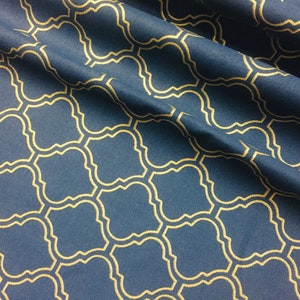 Gold Moroccan Arabic Damask Print Navy Blue Fabric for Curtains ...