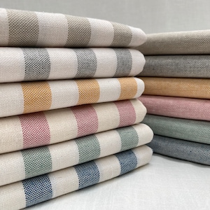 Linen Look White STRIPES Culla Fabric Furnishing Curtain Upholstery Dressmaking Cotton Material 55&quot;/140cm Wide Canvas