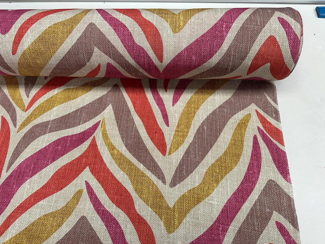 Pink Zebra Linen Look Print Fabric Animal Stripes Cotton Furnishing ...