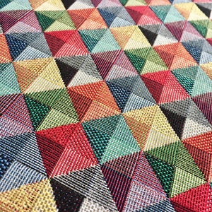 Rhombus Squares Pyramids Woven Big Holland Gobelin Geometric Pattern Fabric Material for Curtains Upholstery - 55&quot;/140cm Wide