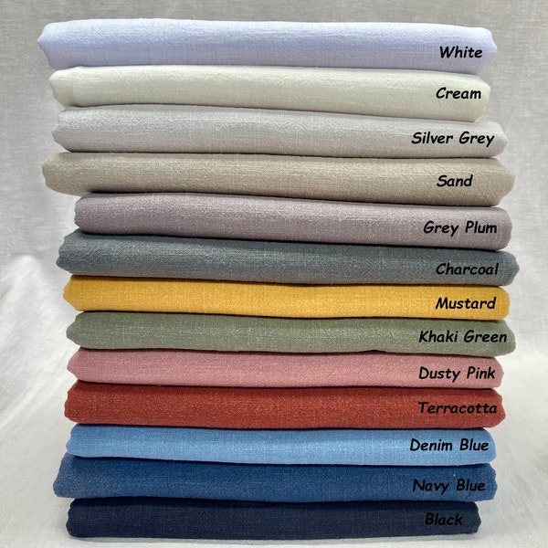 Stone Washed Pure Plain Linen Fabric Material - 100% Linens Home Decor Bedding Clothes Curtains - 55" 140cm Wide
