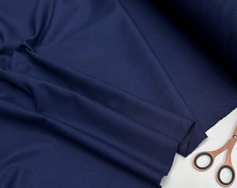 Classic Linen Cotton Blend Plain Fabric Material Lightweight Home Decor Bedding Clothes Curtains - 140cm wide - Navy Blue