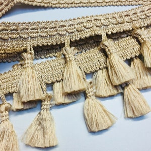 Fringe Tassel Trim Ghirlanda, Bobble Ribbon, Nastro con nappe per tende in tessuto artigianale - qualsiasi lunghezza - BEIGE ORO