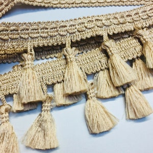 Fringe Tassel Trim Garland, Bobble Ribbon, Tape with Tassels for curtains fabric craft - any length - GOLD BEIGE