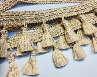 Fringe Tassel Trim Garland, Bobble Ribbon, Tape with Tassels for curtains fabric craft - any length - GOLD BEIGE