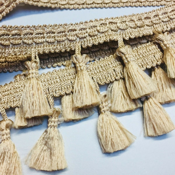 Fringe Tassel Trim Garland, Bobble Ribbon, Tape with Tassels for curtains fabric craft - any length - GOLD BEIGE