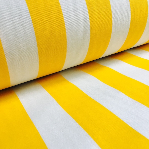 YELLOW and White Striped Fabric - Sofia Stripes Curtain Upholstery Material - 140cm wide
