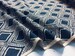 Art Deco Damask Rhombus Diamond Fabric Linen Look Material - Furnishing, Curtains, Upholstery - 140cm Wide - Navy Blue & Cream 