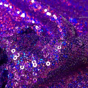 3mm Mini Sequins Fabric Material - 1 way stretch - 120cm or 47&#39;&#39; wide - Sparkling Paillettes - Iridescent Purple