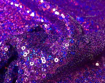 3mm Mini Sequins Fabric Material - 1 way stretch - 120cm or 47'' wide - Sparkling Paillettes - Iridescent Purple
