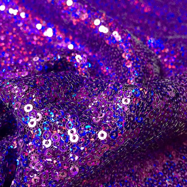3mm Mini Sequins Fabric Material - 1 way stretch - 120cm or 47'' wide - Sparkling Paillettes - Iridescent Purple