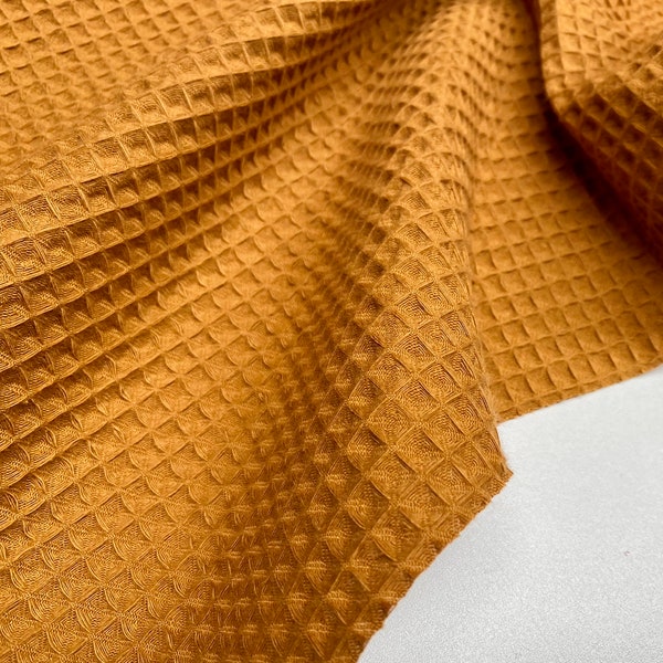 Cotton WAFFLE Pique Honeycombe Fabric Material - Bathrobe, Gown, Towel, Cushion - 59" or 150cm wide - DARK OCHRE