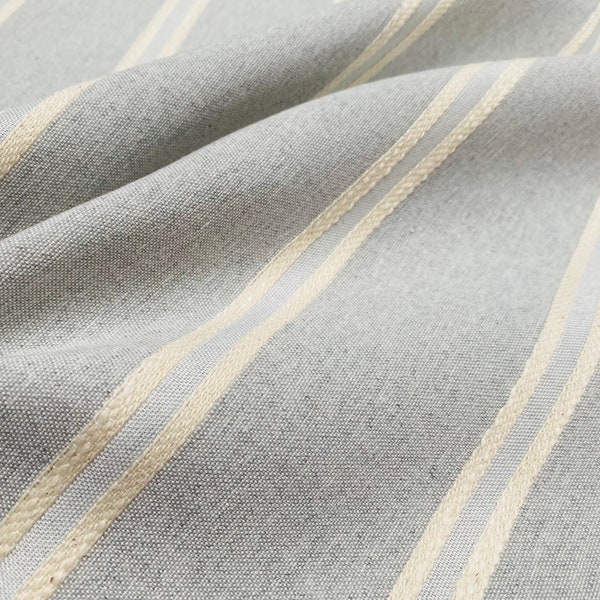 Linen Look Jacquard Striped Fabric Home Decor Curtain Upholstery Material - 110" or 280cm EXTRA wide - Light Grey