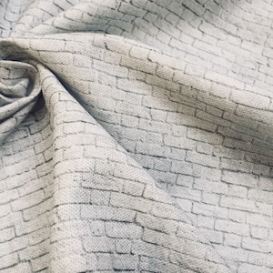 SMALL White Brick Wall Print Cotton Fabric - Stone Bricks Curtain Dress Backdrop Material - 55&#39;&#39;/ 140cm wide