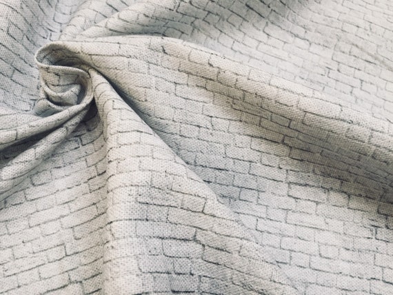 Small White Brick Wall Print Cotton Fabric Stone Bricks