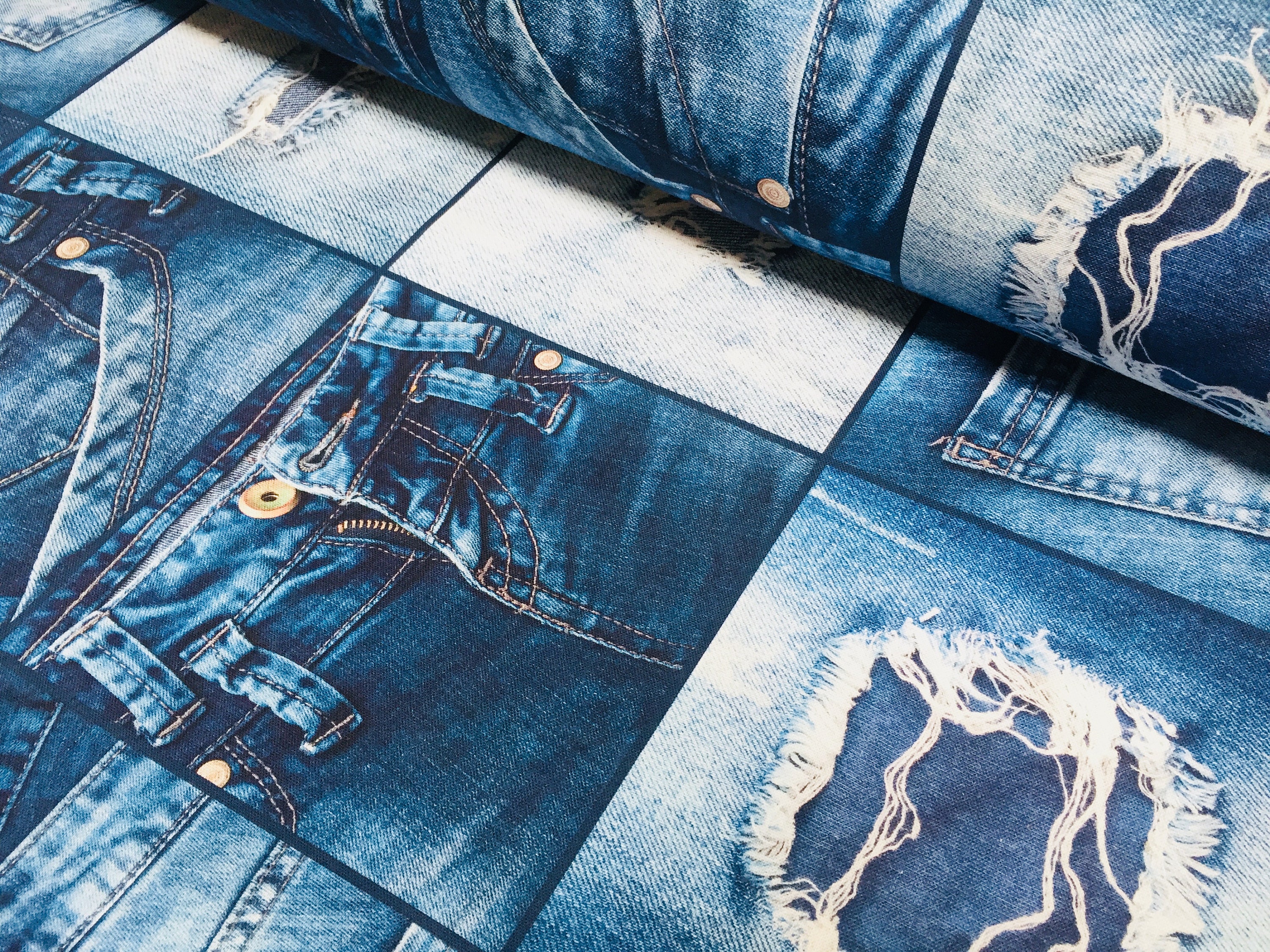 Jeans Design Denim Looking Print on Vinyl Non Stretch Heavy Weight