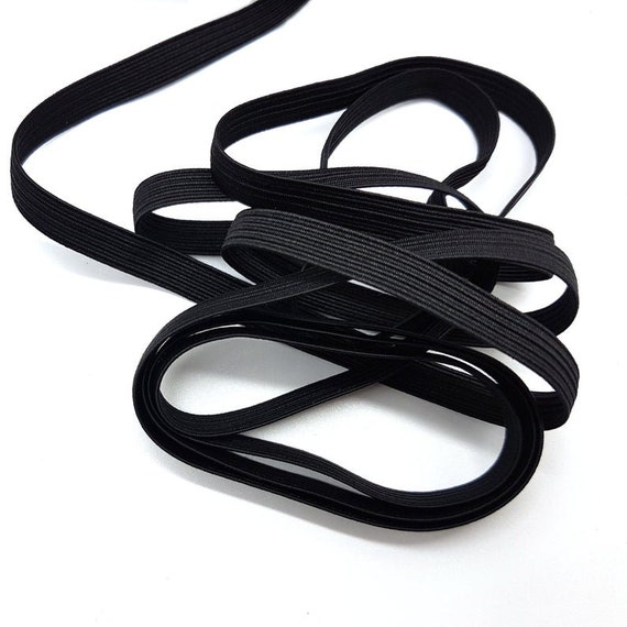 BLACK Flat Elastic 1/4 or 6mm Knitted Braided Strong Stretchy Band Washable  Cord for Sewing Masks Dressmaking Cuff DIY 