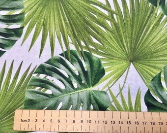 100% Cotton Duck Canvas Fabric 17, Standard 17 inches square Homemade in Texas Set of 2 Palm Leaf Print Napkins Hemmed Greens and White 