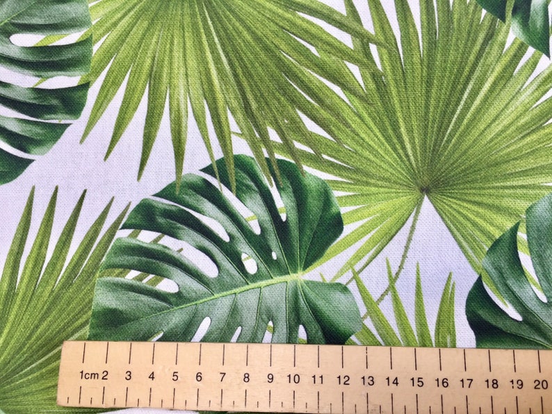 GREEN PALM LEAVES Cotton Fabric for Curtain Upholstery digital tropical leaf print 140cm wide image 5