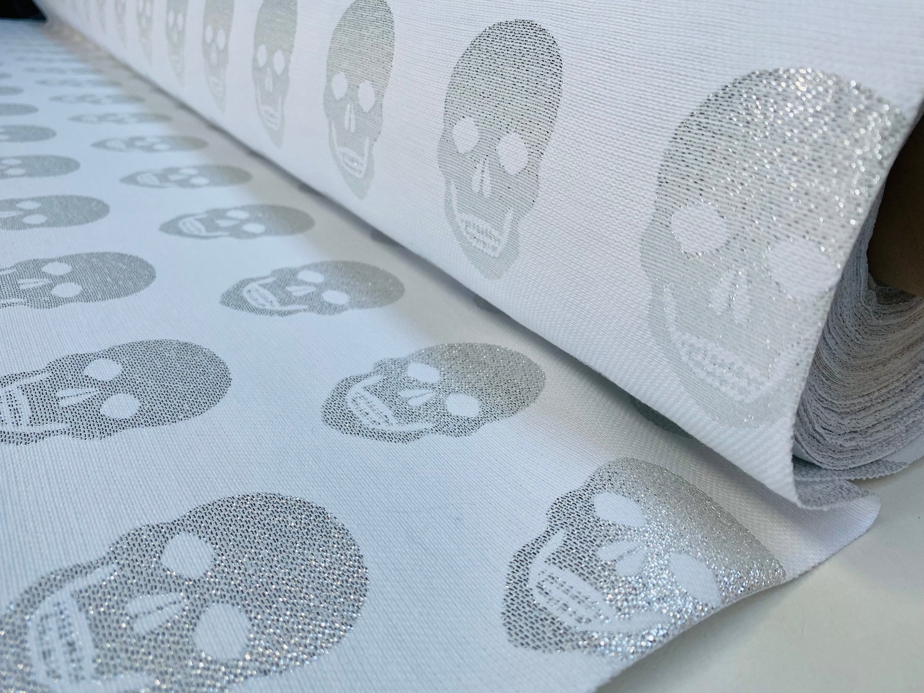 Skulls Glitter Silver Thread Lurex Fabric Metallic Look - Etsy Canada