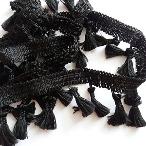 Fringe Tassel Trim Ghirlanda, Bobble Ribbon, Nastro con nappe per tende in tessuto artigianale - qualsiasi lunghezza - NERO