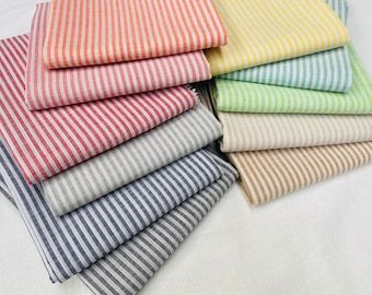 Candy Stripe Linen Fabric Light Cotton Material Cute Striped White Lines Home Decor, Dressmaking - 59" or 150cm wide