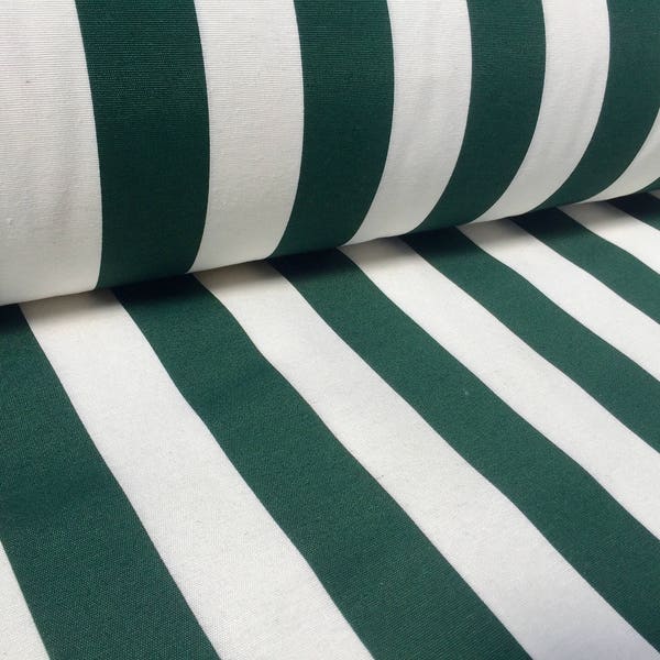 Dark Green & White Striped Fabric - Sofia Stripes Curtain Tablecloth Upholstery Material - 140cm wide canvas