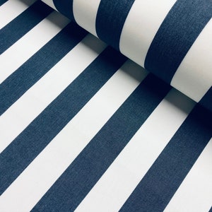 Navy Blue & White Striped DRALON Outdoor Fabric Acrylic Teflon Waterproof Upholstery Material For Cushion Gazebo Beach - 63&quot;/160cm Wide