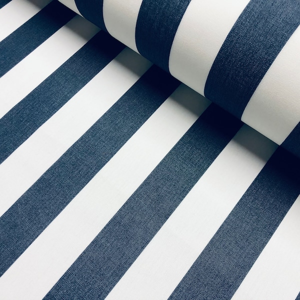 Navy Blue & White Striped DRALON Outdoor Fabric Acrylic Teflon Waterproof Upholstery Material For Cushion Gazebo Beach - 63"/160cm Wide