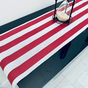 RED & WHITE Striped Teflon Table Runner For Events, Weddings, Home decor, Water Repellent - 12&#39;&#39; wide - Any Length