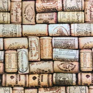 WINE CORK Digital Print Fabric Home Decor Curtain Upholstery Dress Cotton Material 140cm or 55 wide Bottle Cork Canvas image 5