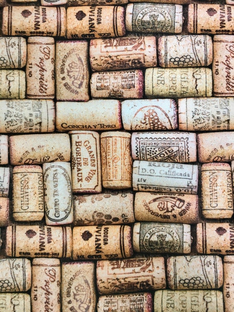 WINE CORK Digital Print Fabric Home Decor Curtain Upholstery Dress Cotton Material 140cm or 55 wide Bottle Cork Canvas image 5