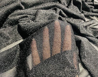 Tecido Lurex Metálico Leve em Malha Elástica - Glitter Preto Brilhante - 150 cm de largura