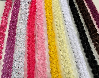 Rose Flower Lace Fabric Trim - Bridal Flowers Net Tulle - DOUBLE ROW (by metre)