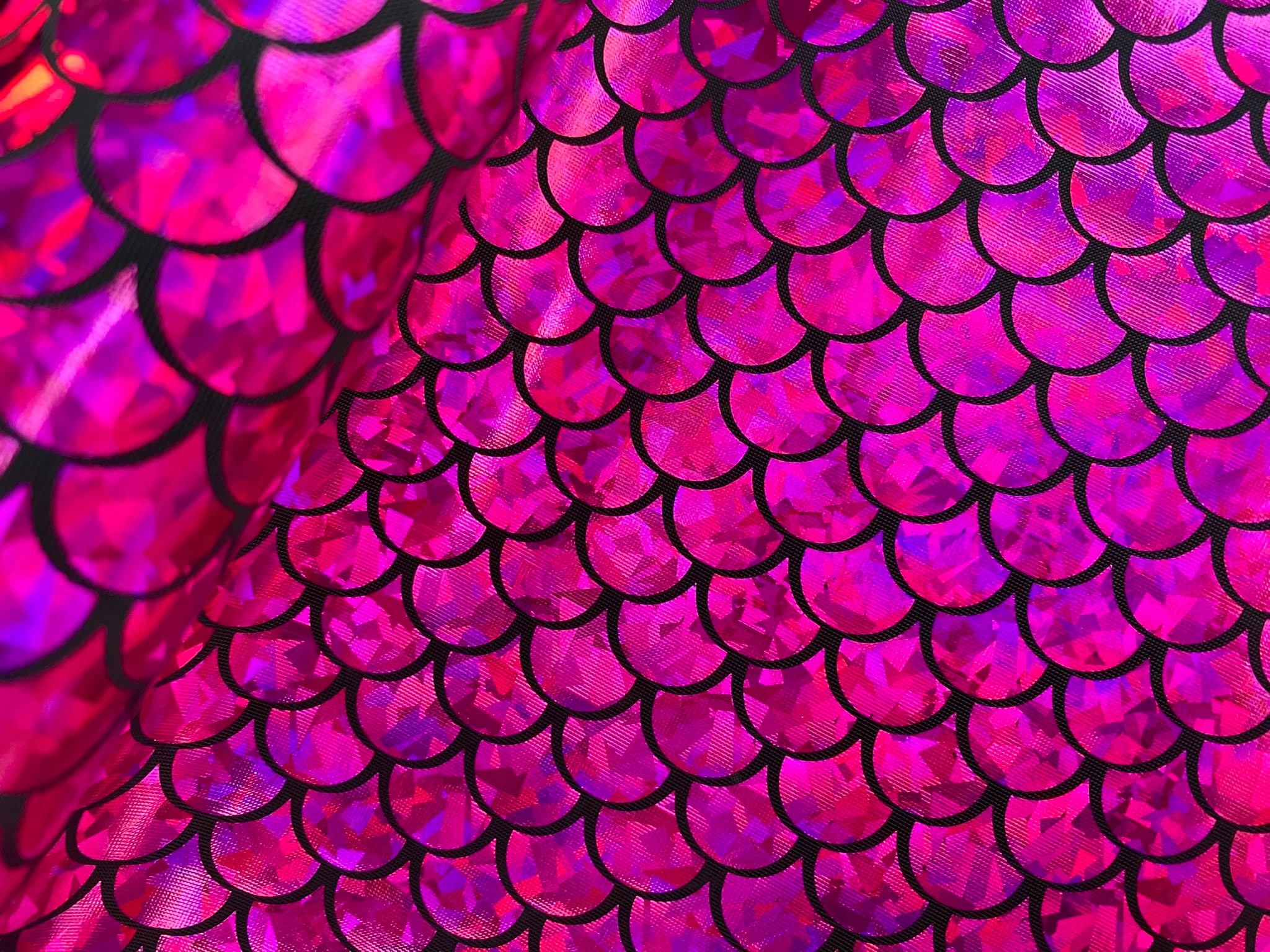 Mermaid Scale Fabric Fish Tale Foil Iridescent Stretch Spandex Material -  150cm wide - Green on Black - Lush Fabric