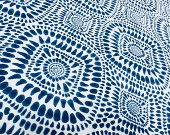 Blue & White Spanish Tile Flower Mandala Shibori Fabric Cotton Panama Material for Dress Decor Curtain Upholstery - 110" or 280cm wide