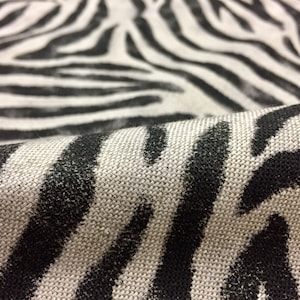 Zebra Black Stripes Animal Print Designer Linen Look Cotton Fabric Furnishing Curtain Upholstery Dressmaking Material - 55"/140cm Wide