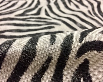 Zebra Black Stripes Print Designer Linen Look Cotton Fabric Furnishing Curtain Upholstery Dressmaking Material - 55"/140cm Wide - Zebra