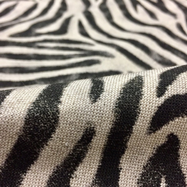 Zebra Black Stripes Print Designer Linen Look Cotton Fabric Furnishing Curtain Upholstery Dressmaking Material - 55"/140cm Wide - Zebra