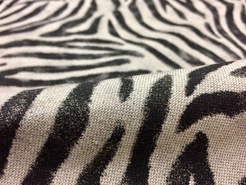 Zebra Black Stripes Print Designer Linen Look Cotton Fabric Furnishing Curtain Upholstery Dressmaking Material - 55'/140cm Wide - Zebra 